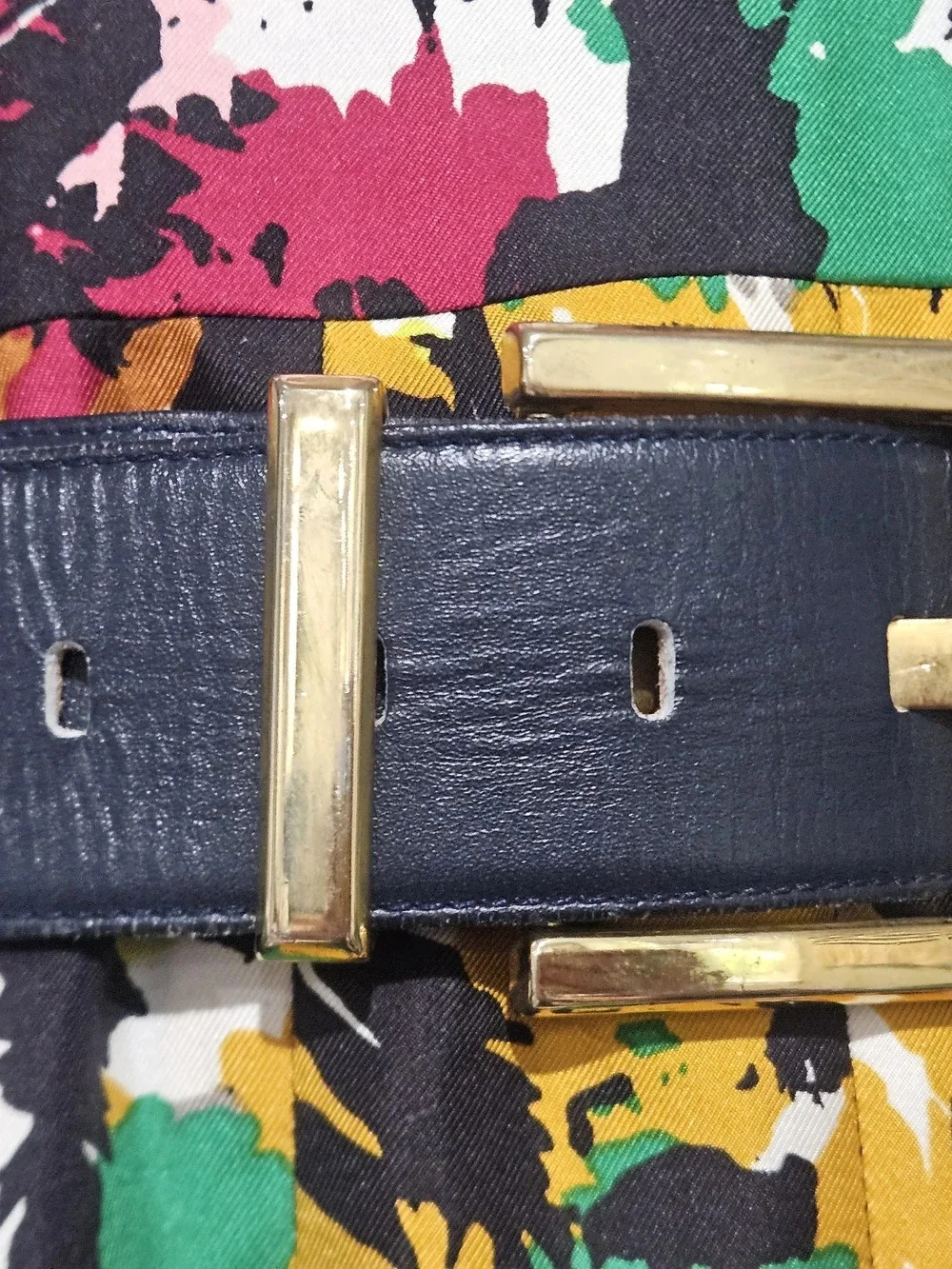 Vintage Amanda Smith Navy Genuine Leather Gold Buckle Waist Belt XL 80s 90s